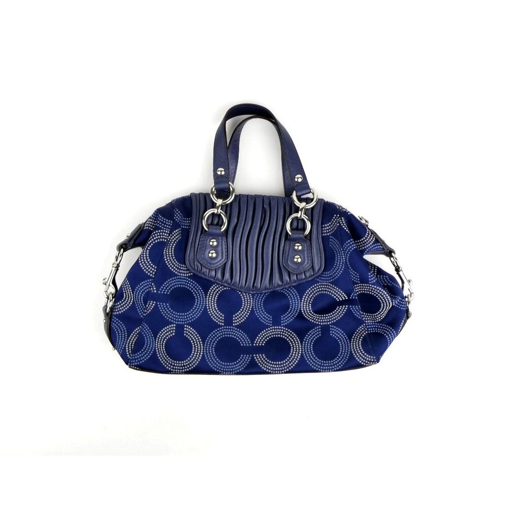 Coach Ashley Gathered Leather Signature Op Art Dotted Navy Satchel F20015 - Picture 7 of 14